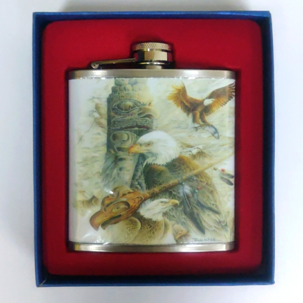 Eagle design Hip Flask 6oz Stainless Steel